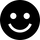Ein schwarzer Kreis mit zwei weißen Punkten für die Augen und einer geschwungenen weißen Linie für einen lächelnden Mund, der ein einfaches Smiley-Symbol darstellt.