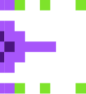 Ein pixeliger, violetter, nach links zeigender Pfeil mit schwarzem Hintergrund und grünen Ecken.