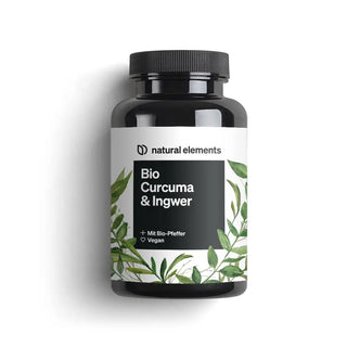 Bio-Curcuma- und Ingwer-Kapseln aus natürlichen Elementen.